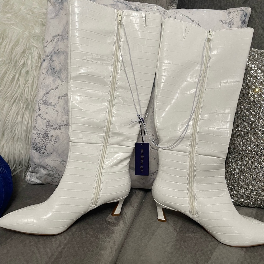 Madden Girl White Croc-Embossed Heeled Boots - Picture 3 of 5